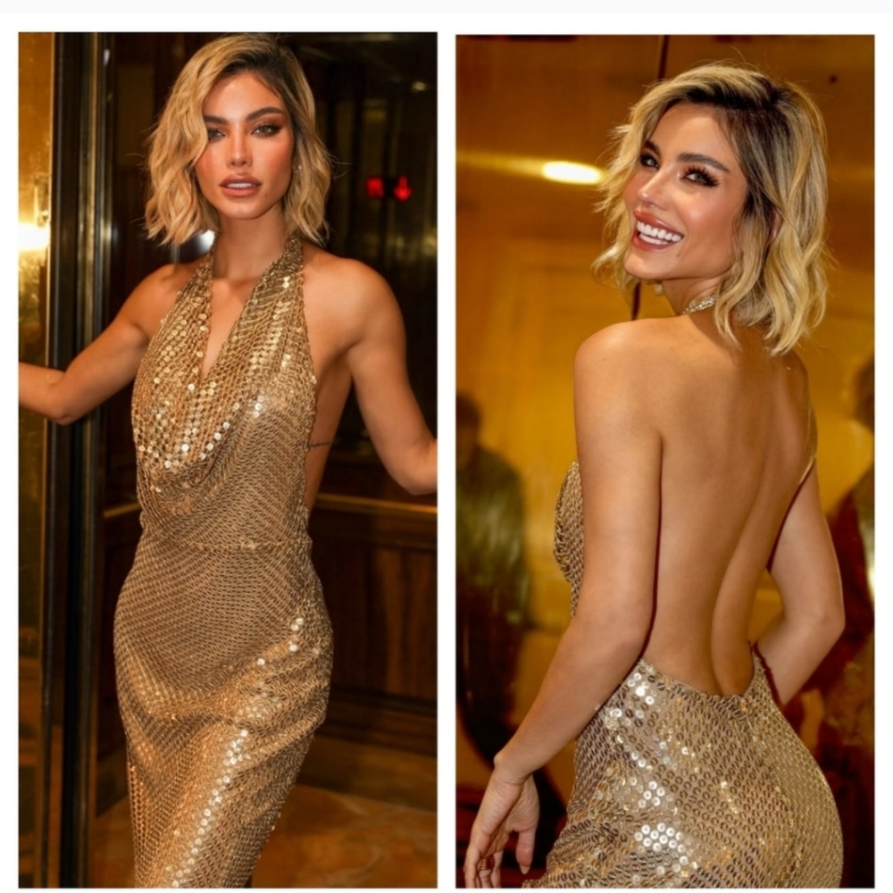 Zara Gold Mesh Slip Dress